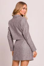 Women's Blazer - One-Button Solid - Regular Fit Cropped - Gray – Suit Jacket | GUOCALI – view 3