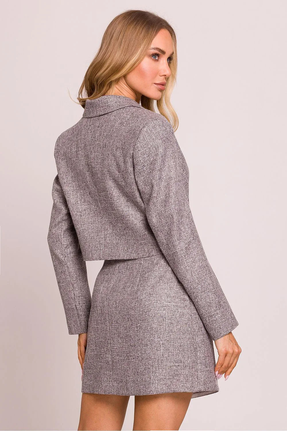 Women's Blazer - One-Button Solid - Regular Fit Cropped - Gray – Suit Jacket | GUOCALI – view 3