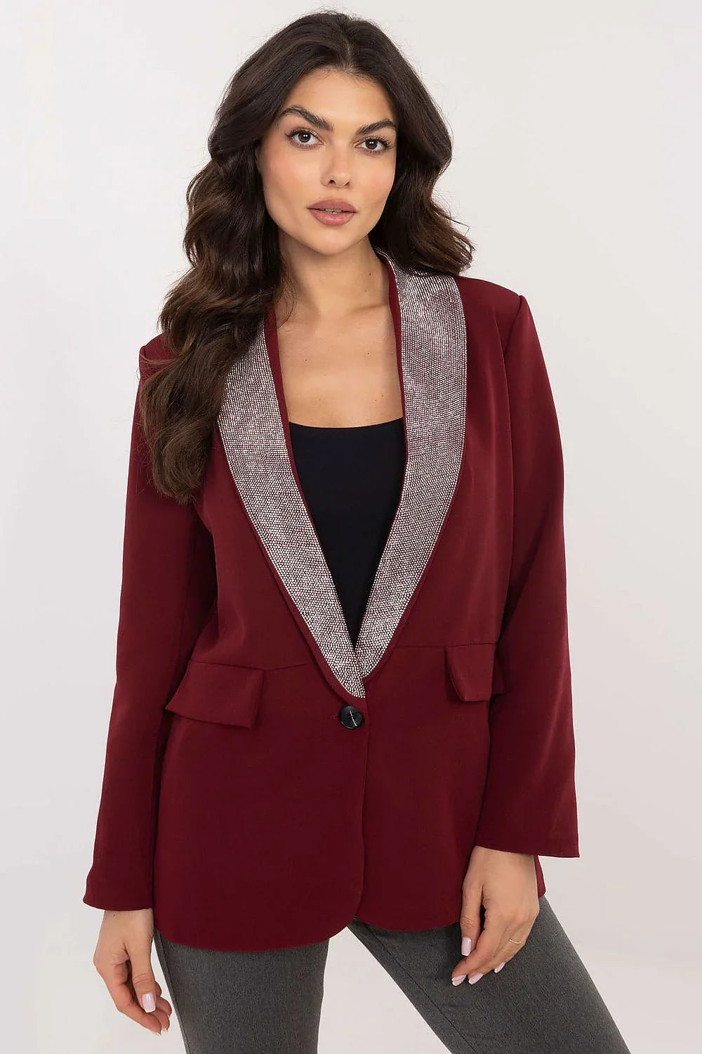 Women's Blazer - One-Button Solid Satin - Regular Fit Hip-Length - Red | Italy Moda – Blazer | GUOCALI