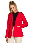 Women's Blazer - One-Button Solid Stretch Cotton - Regular Fit Hip-Length - Red – Blazer | GUOCALI