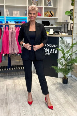 Women's Blazer - One-Button Solid Stretch Linen - Slim Fit Hip-Length - Black | Cabba – Blazer | GUOCALI
