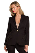 Women's Blazer - One-Button Solid Stretch Linen - Slim Fit Hip-Length - Black | Makover – Blazer | GUOCALI
