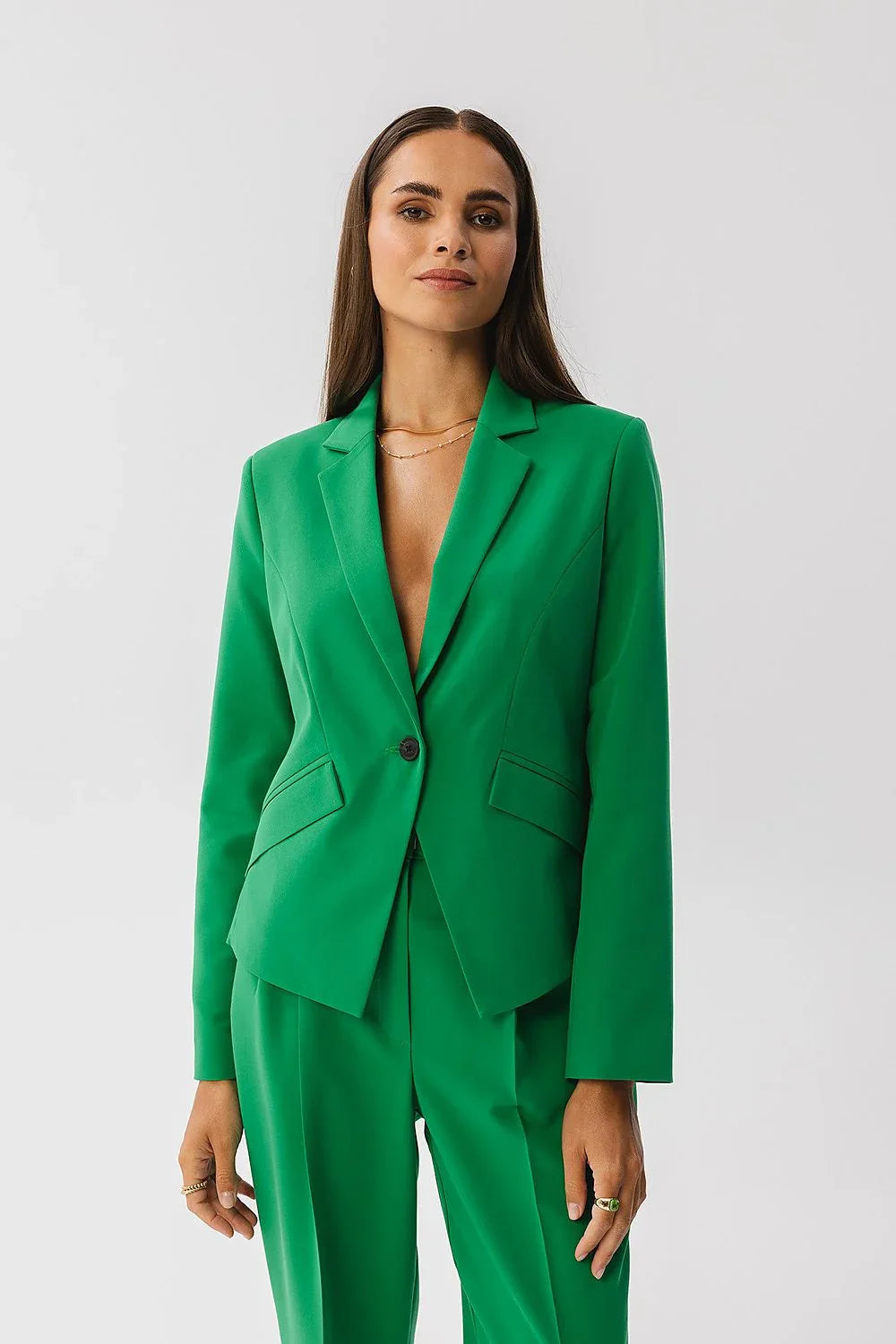 Women's Blazer - One-Button Solid Stretch Modal - Regular Fit Cropped - Green – Suit Jacket | GUOCALI