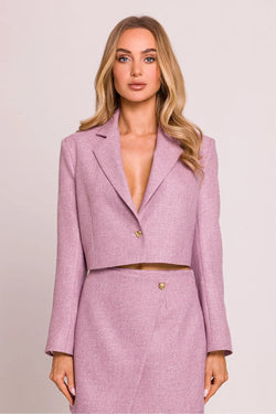 Women's Blazer - One-Button Solid Stretch Modal - Regular Fit Cropped - Pink | Moe – Suit Jacket | GUOCALI