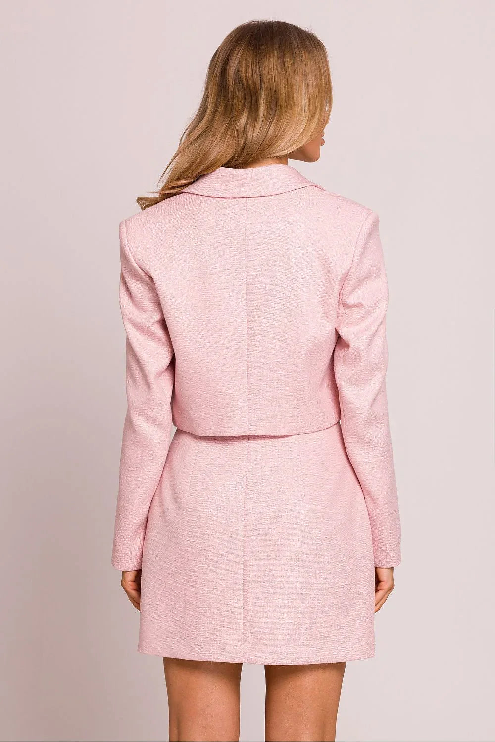 Women's Blazer - One-Button Solid Stretch Modal - Regular Fit Cropped - Pink | Moe – Suit Jacket | GUOCALI – view 3