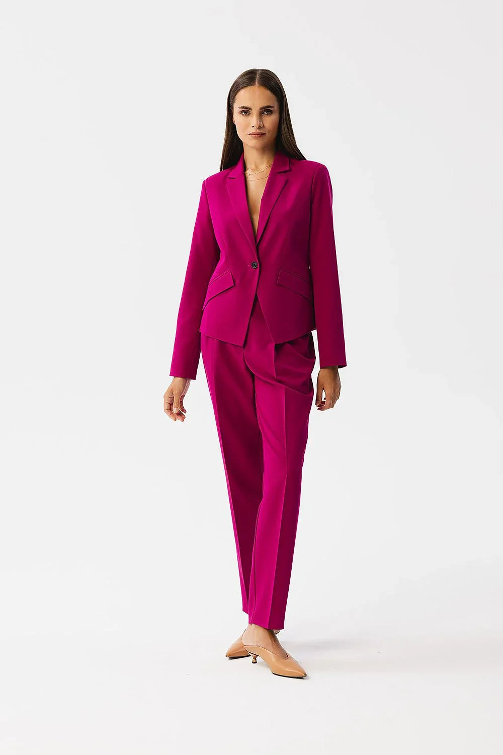 Women's Blazer - One-Button Solid Stretch Modal - Regular Fit Cropped - Violet – Suit Jacket | GUOCALI – view 2