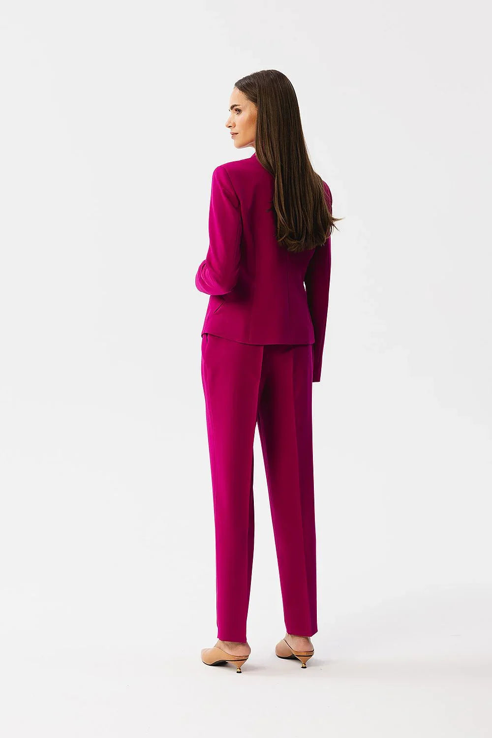 Women's Blazer - One-Button Solid Stretch Modal - Regular Fit Cropped - Violet – Suit Jacket | GUOCALI – view 3