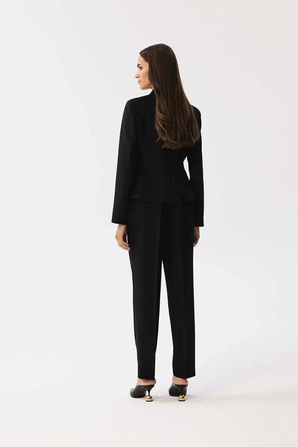 Women's Blazer - One-Button Solid Stretch Modal - Slim Fit Cropped - Black | Stylove – Suit Jacket | GUOCALI – view 3