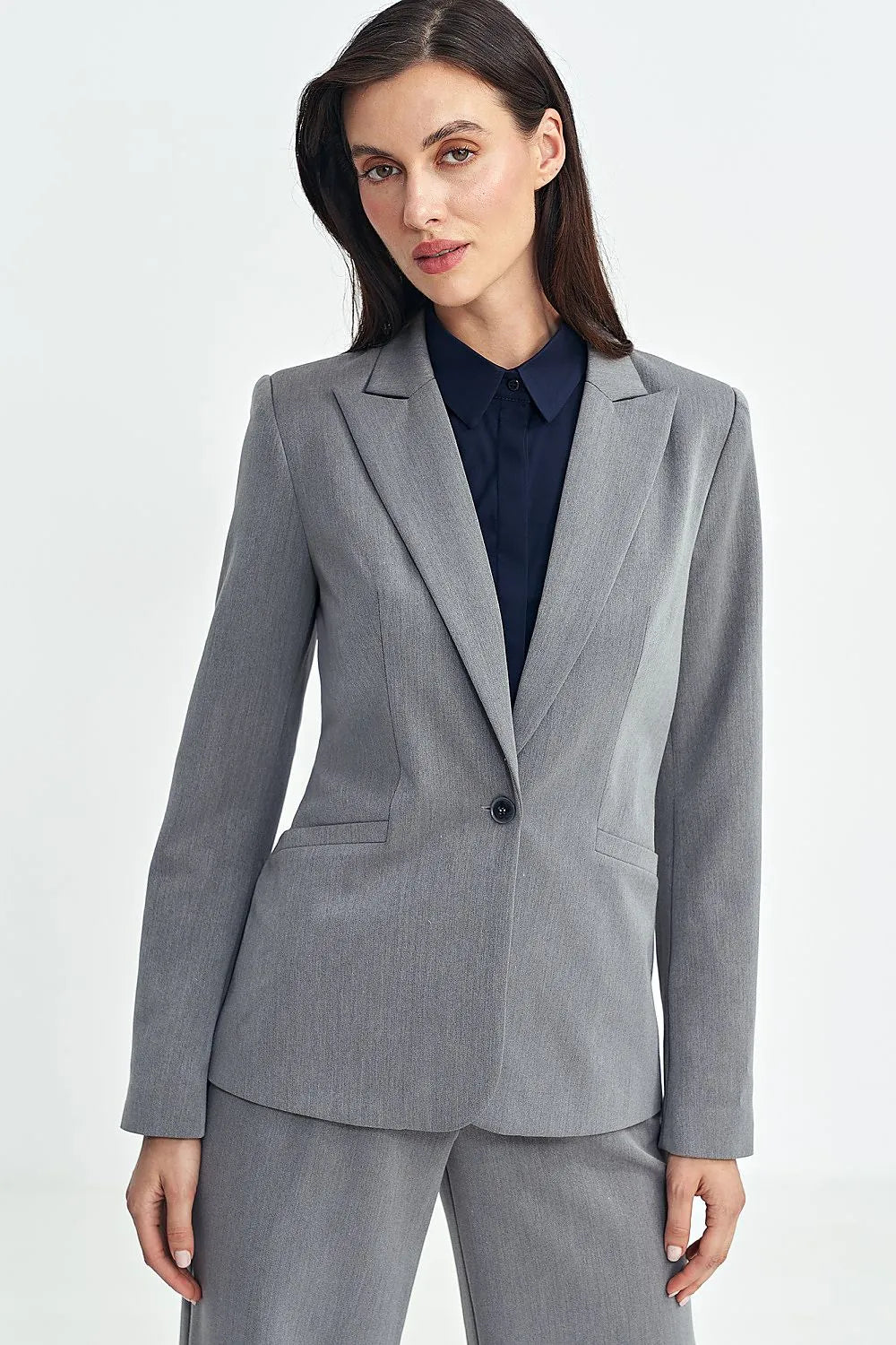 Women's Blazer - One-Button Solid Stretch Satin - Slim Fit Hip-Length - Gray – Suit Jacket | GUOCALI