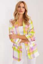 Women's Blazer - Open-Front Checkered - Regular Fit Hip-Length - Pink – Blazer | GUOCALI