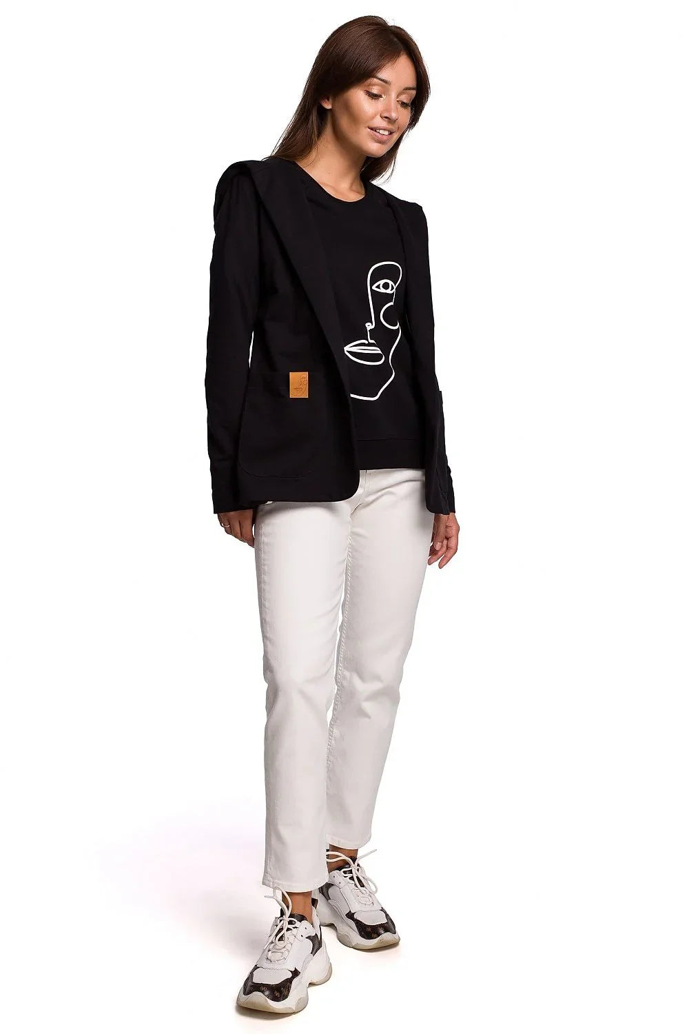 Women's Blazer - Open-Front Solid Cotton - Regular Fit Hip-Length - Black – Blazer | GUOCALI – view 2