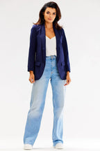 Women's Blazer - Open-Front Solid - Relaxed Fit Hip-Length - Navy – Blazer | GUOCALI