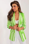 Women's Blazer - Open-Front Striped - Slim Fit Hip-Length - Green – Blazer | GUOCALI