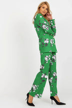 Women's Blazer - Single-Breasted Floral Cotton - Regular Fit Longline - Green – Suit Jacket | GUOCALI – view 4