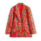Women's Blazer - Single-Breasted Floral - Regular Fit Hip-Length - Red – Suit Jacket | GUOCALI