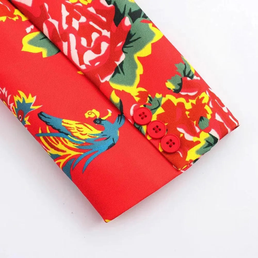 Women's Blazer - Single-Breasted Floral - Regular Fit Hip-Length - Red – Suit Jacket | GUOCALI – view 11