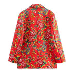 Women's Blazer - Single-Breasted Floral - Regular Fit Hip-Length - Red – Suit Jacket | GUOCALI – view 2