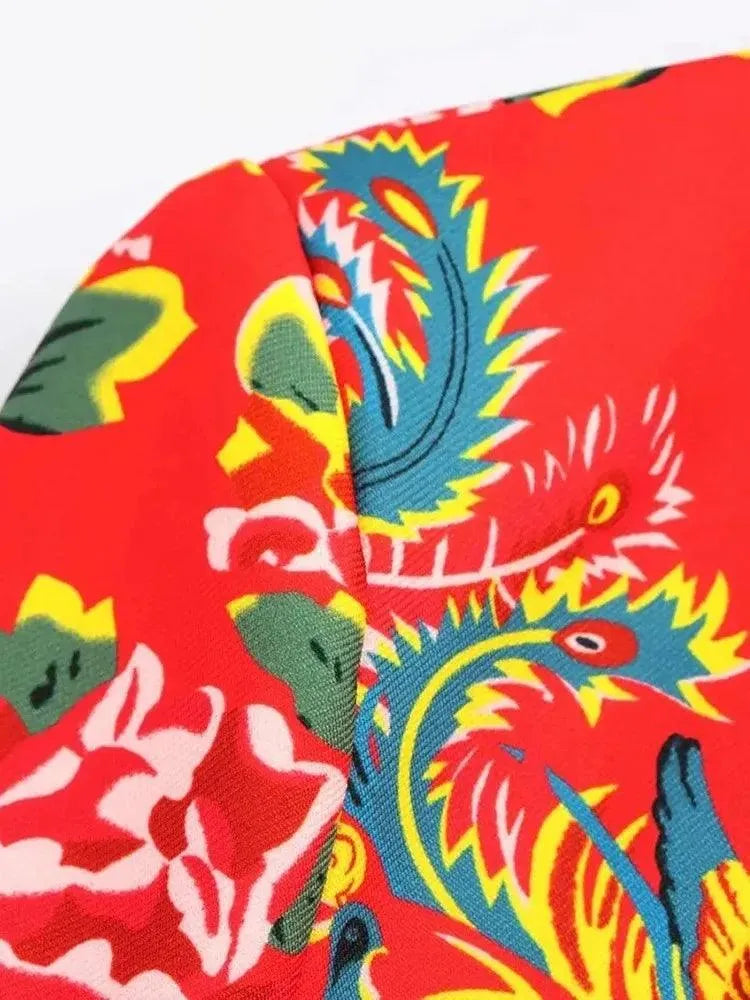 Women's Blazer - Single-Breasted Floral - Regular Fit Hip-Length - Red – Suit Jacket | GUOCALI – view 6