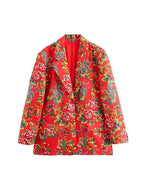 Women's Blazer - Single-Breasted Floral - Regular Fit Hip-Length - Red – Suit Jacket | GUOCALI – view 7
