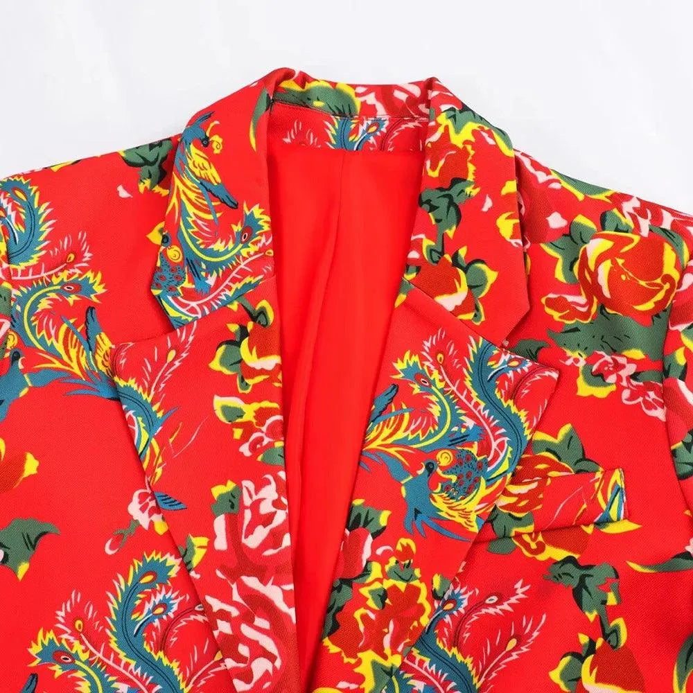 Women's Blazer - Single-Breasted Floral - Regular Fit Hip-Length - Red – Suit Jacket | GUOCALI – view 8