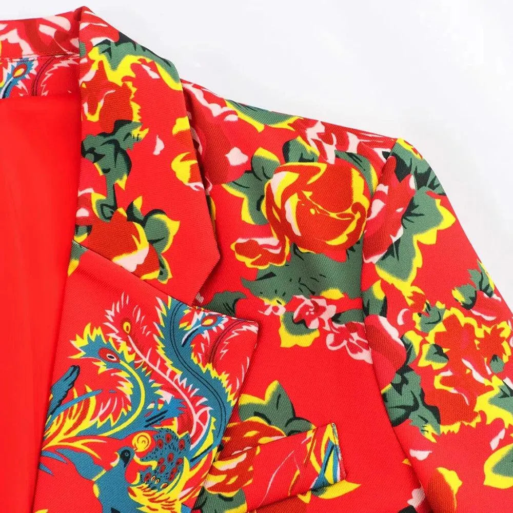 Women's Blazer - Single-Breasted Floral - Regular Fit Hip-Length - Red – Suit Jacket | GUOCALI – view 9