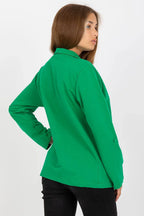 Women's Blazer - Single-Breasted Solid Cotton - Regular Fit Hip-Length - Green – Blazer | GUOCALI – view 3