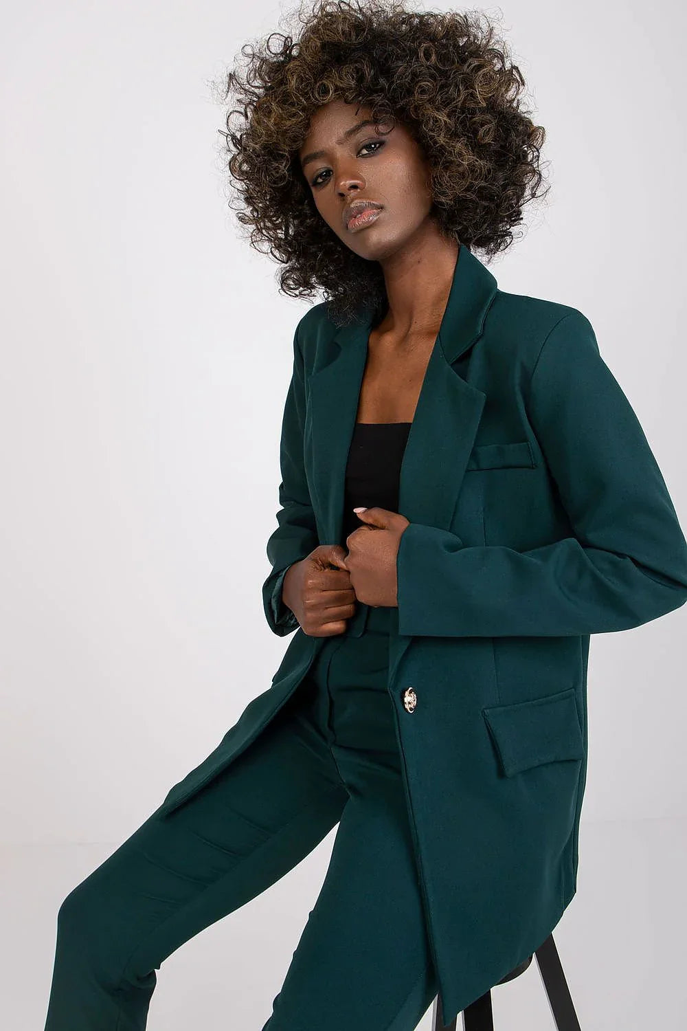 Women's Blazer - Single-Breasted Solid Satin - Regular Fit Hip-Length - Green – Suit Jacket | GUOCALI