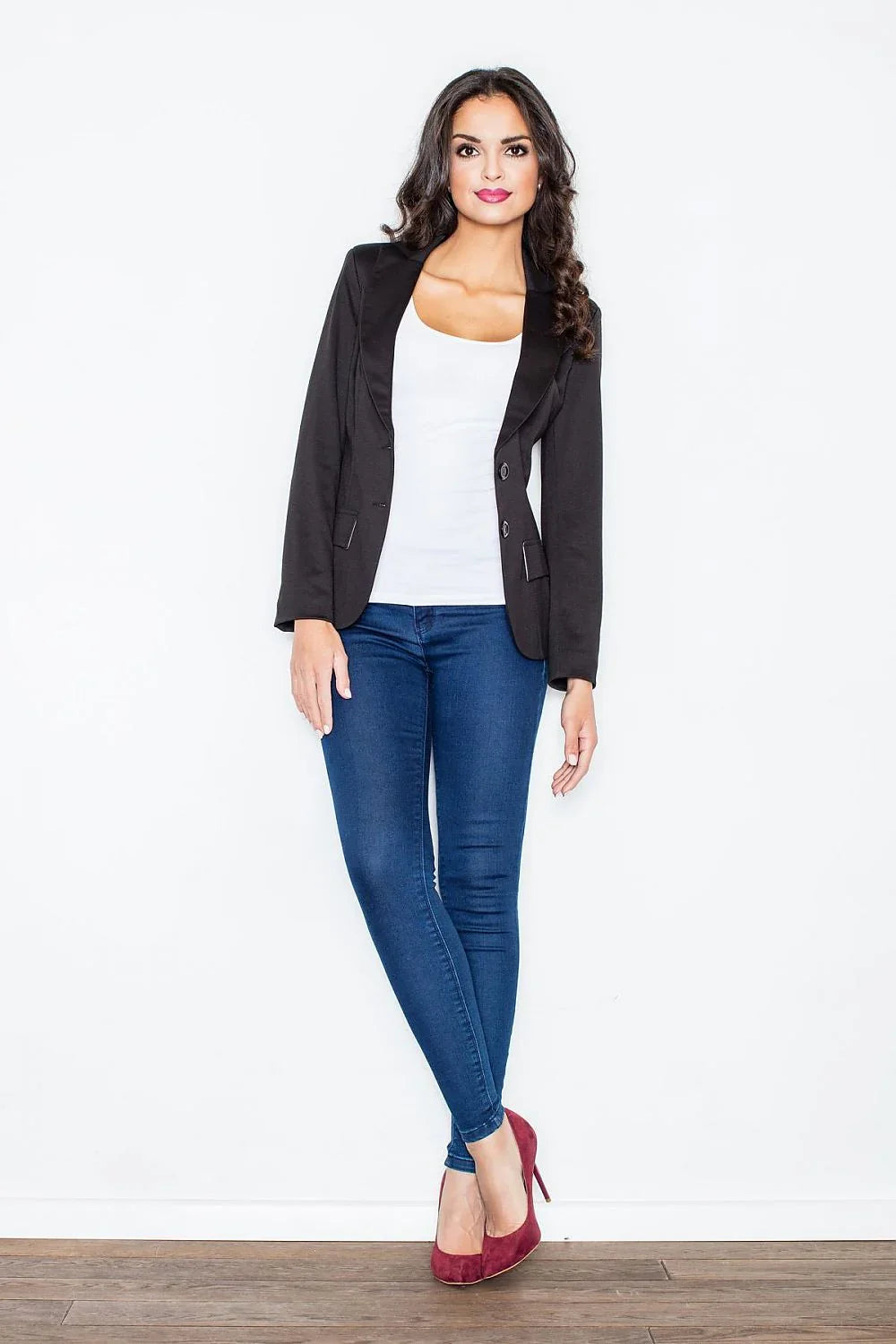 Women's Blazer - Single-Breasted Solid - Slim Fit Cropped - Black – Blazer | GUOCALI – view 2