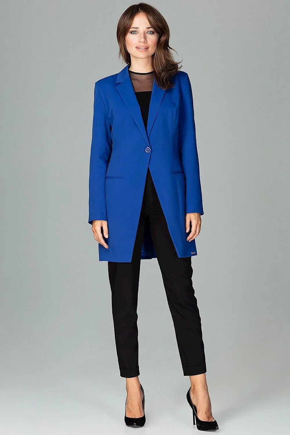 Women's Blazer - Single-Breasted Solid Wool - Regular Fit Thigh-Length - Blue – Blazer | GUOCALI