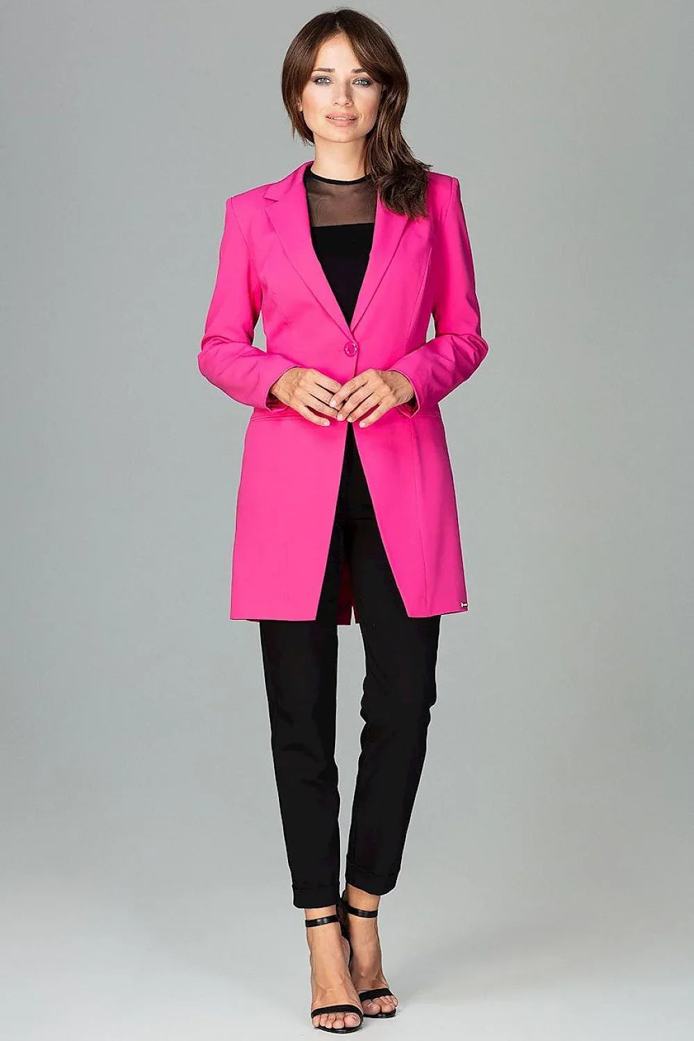 Women's Blazer - Single-Breasted Solid Wool - Regular Fit Thigh-Length - Pink – Blazer | GUOCALI – view 2