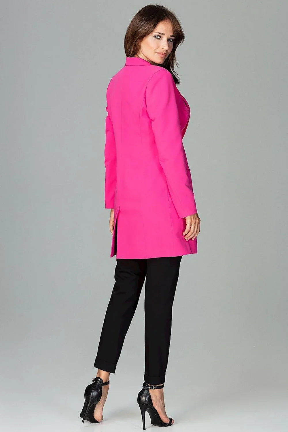 Women's Blazer - Single-Breasted Solid Wool - Regular Fit Thigh-Length - Pink – Blazer | GUOCALI – view 3