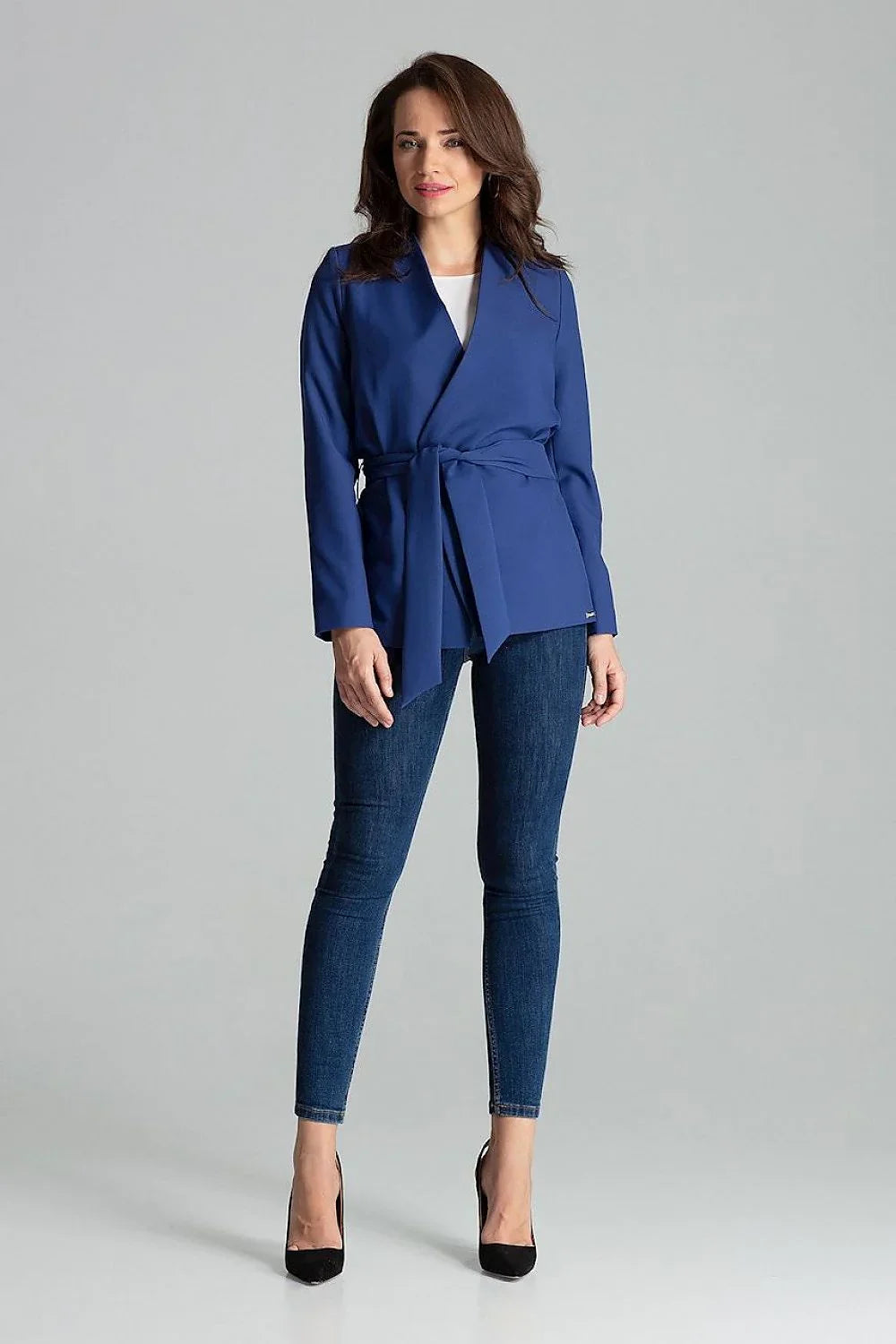 Women's Blazer - Tie-Waist Wrap Solid - Regular Fit Hip-Length - Blue – Suit Jacket | GUOCALI – view 2