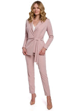 Women's Blazer - Tie-Waist Wrap Solid - Slim Fit Hip-Length - Pink – Suit Jacket | GUOCALI – view 2