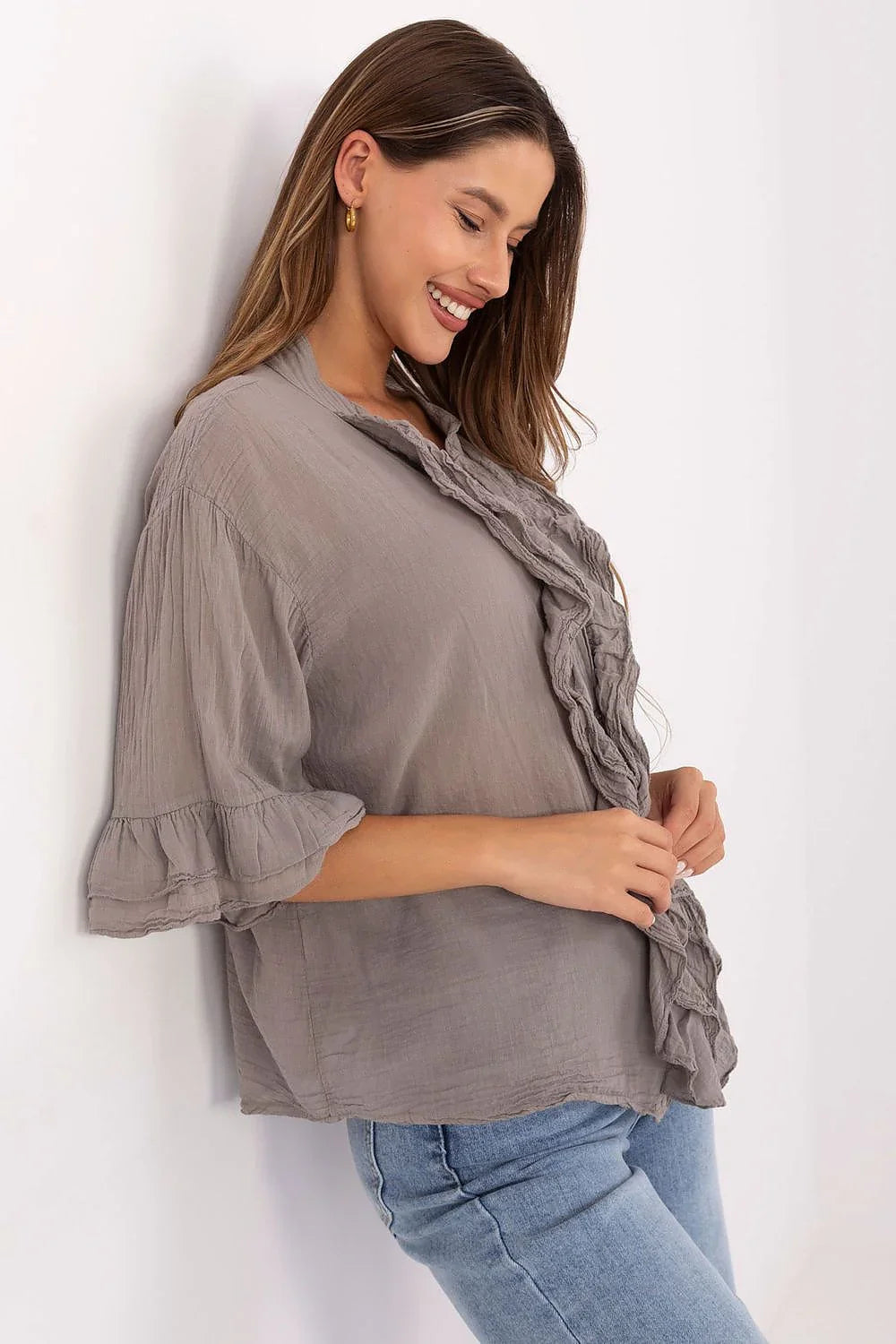 Women's Boho Cotton Shirt – Beige – Shirt | GUOCALI – view 2