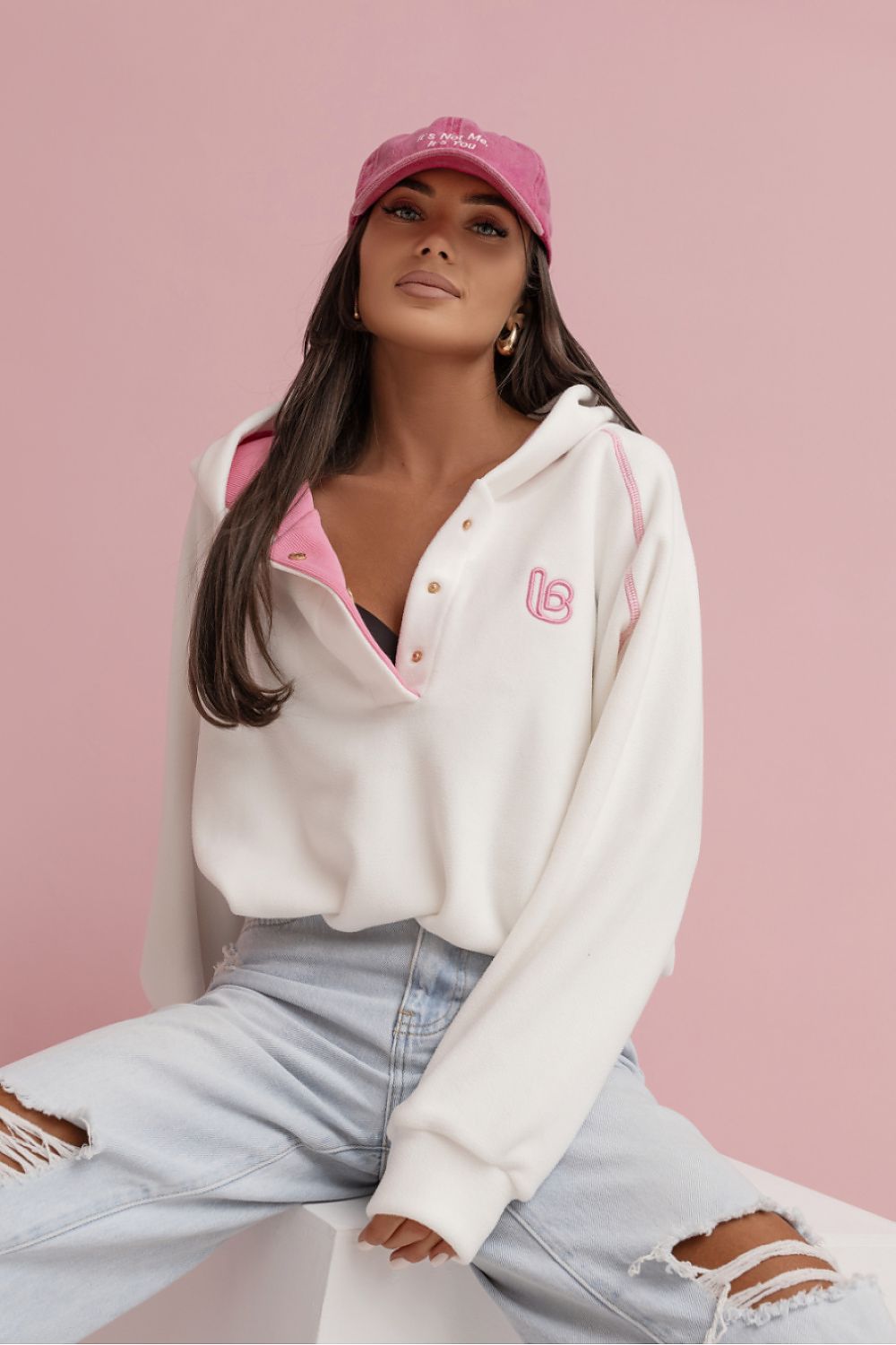 Women's Hoodie Button Placket Logo Stretch Cotton – Hoodie | GUOCALI