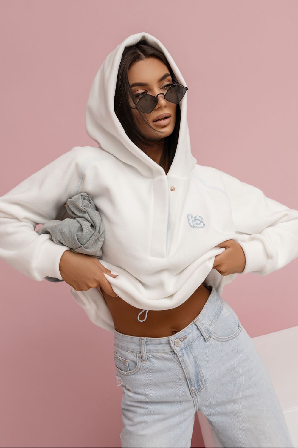 Women's Hoodie Button Placket Logo Stretch Cotton – Hoodie | GUOCALI – view 5