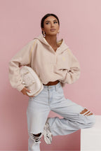 Women's Hoodie Cropped Fleece Beige – Hoodie | GUOCALI