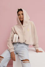 Women's Hoodie Cropped Fleece Beige – Hoodie | GUOCALI – view 2