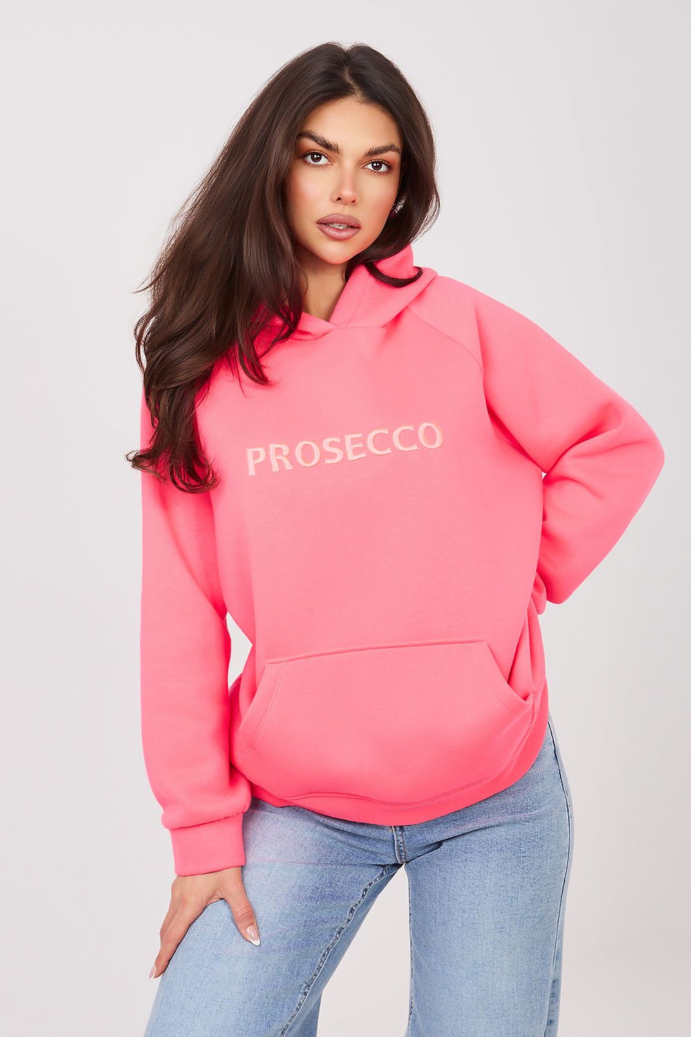 Women's Hoodie Embroidered Lettering Kangaroo Pocket Pink – Hoodie | GUOCALI