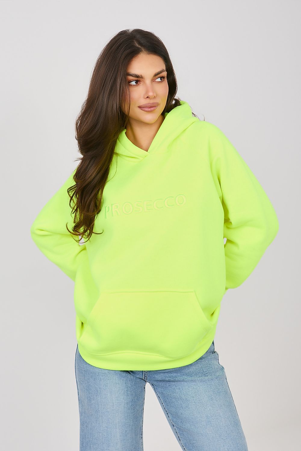 Women's Hoodie Embroidered Lettering Kangaroo Pocket Yellow – Hoodie | GUOCALI – view 3