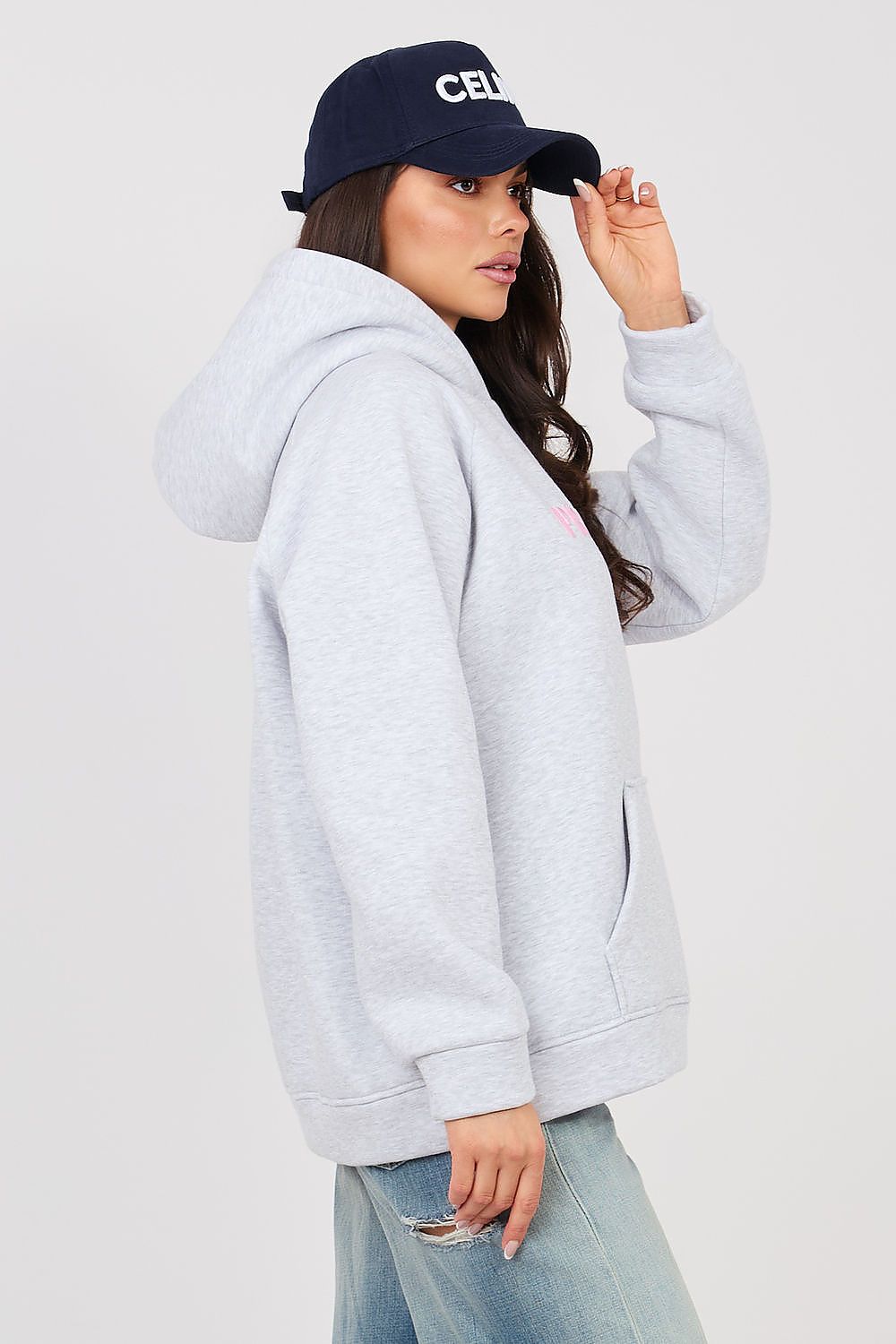 Women's Hoodie Embroidered Logo Kangaroo Pocket Grey – Hoodie | GUOCALI – view 2