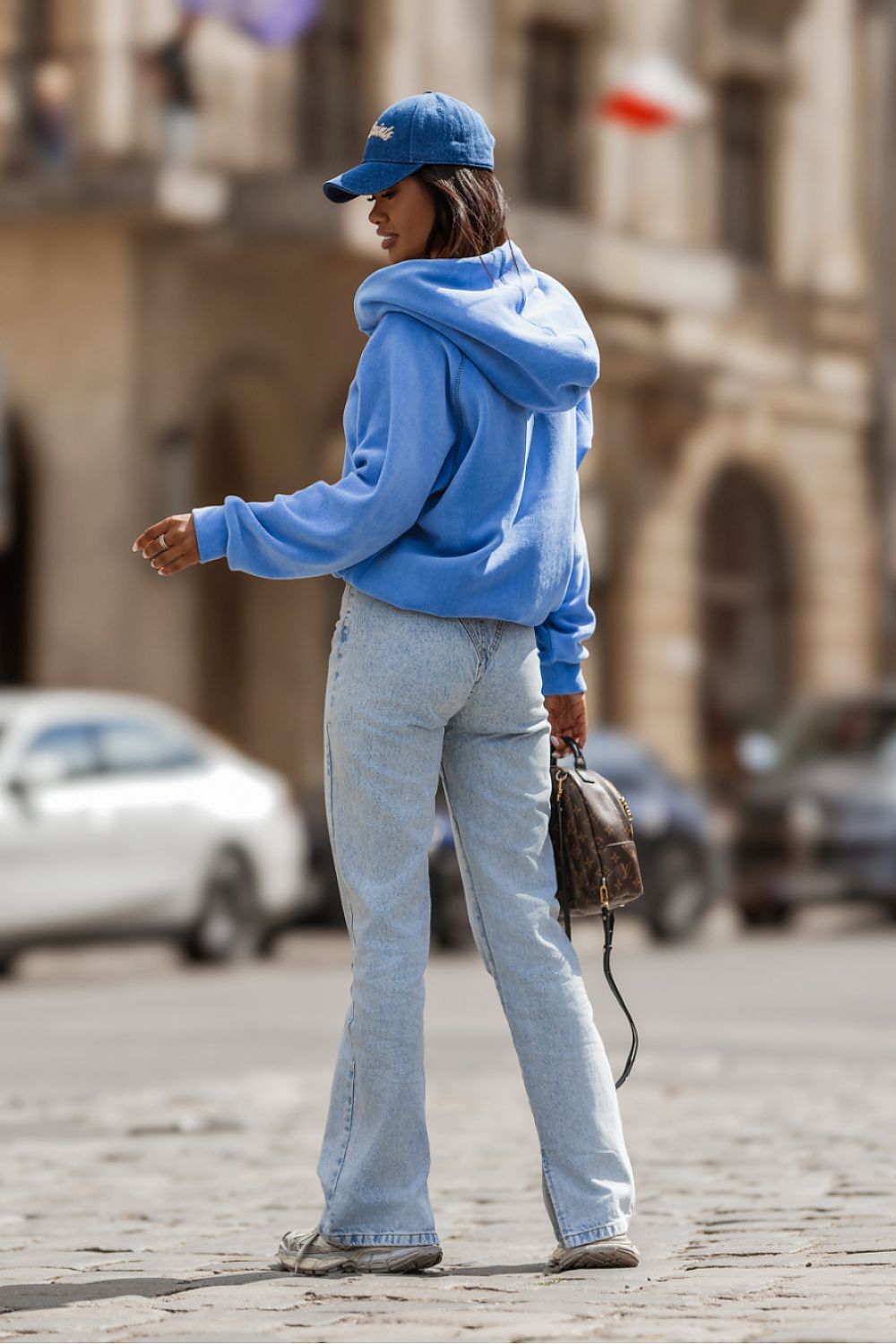 Women's Hoodie Fleece Button Placket Logo Blue – Hoodie | GUOCALI – view 3