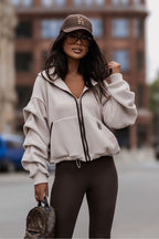 Women's Hoodie Fleece Full-Zip Stretch Cotton Beige – Hoodie | GUOCALI