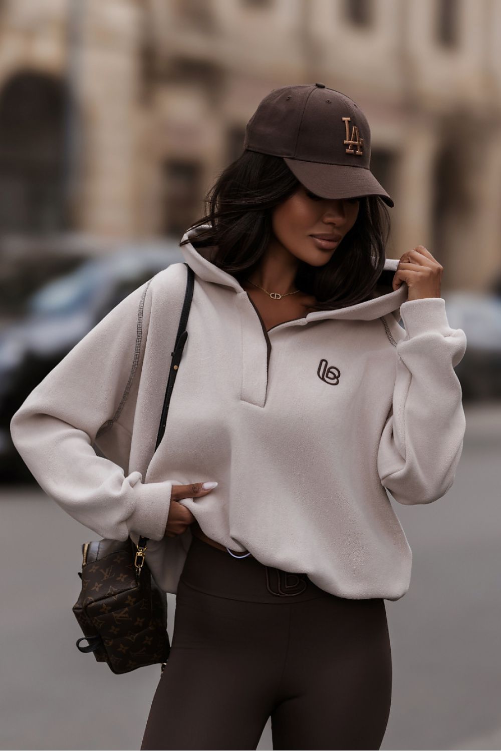 Women's Hoodie Fleece Open Front Logo Beige – Hoodie | GUOCALI