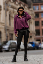 Women's Hoodie Fleece Quarter-Zip Stretch Cotton Violet – Hoodie | GUOCALI – view 2
