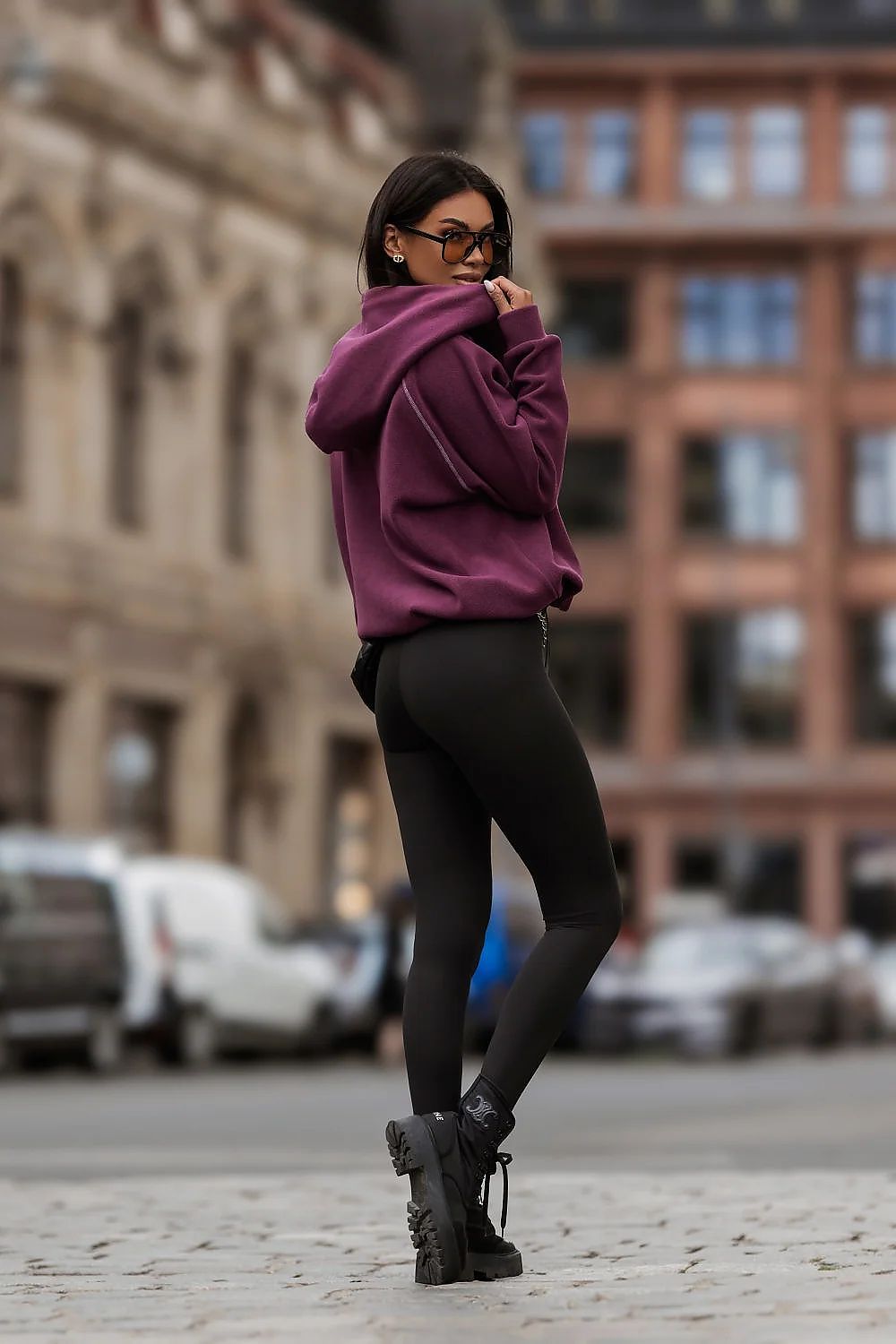 Women's Hoodie Fleece Quarter-Zip Stretch Cotton Violet – Hoodie | GUOCALI – view 3