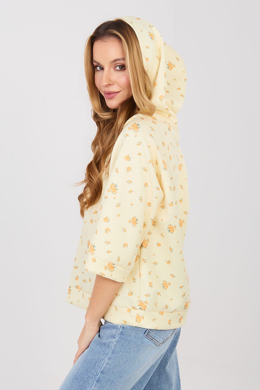 Women's hoodie yellow three-quarter sleeve side view