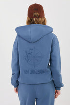 Women's hoodie blue decorative back embroidery view