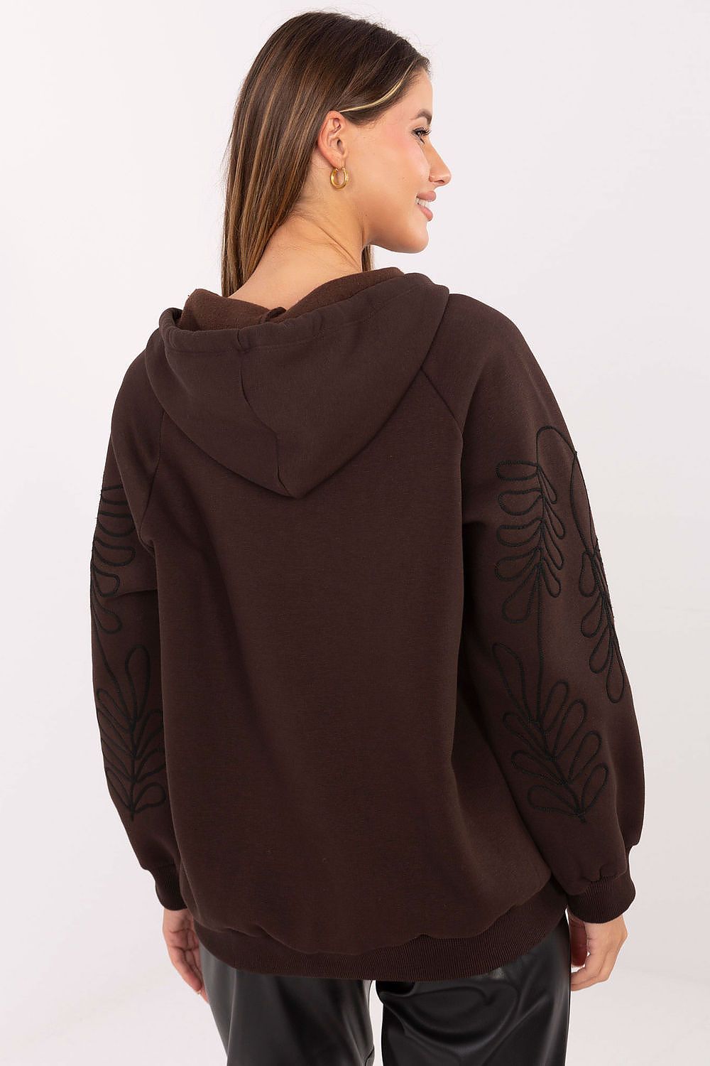 Women's Hoodie Full-Zip Embroidered Loose Fit Cotton Blend – Hoodie | GUOCALI – view 3