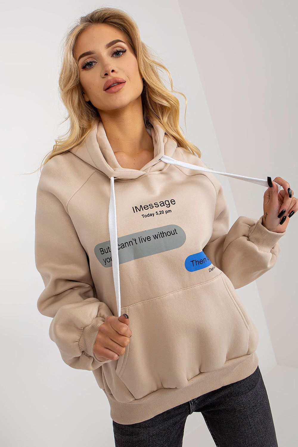 Women's Hoodie Graphic Print Kangaroo Pocket Beige – Hoodie | GUOCALI – view 2